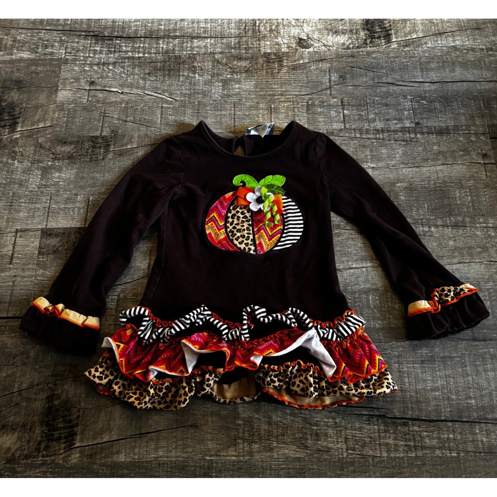 Emily Rose Girls Brown Pumpkin‎ Applique Ruffle Tiered Long Sleeve Shirt 6